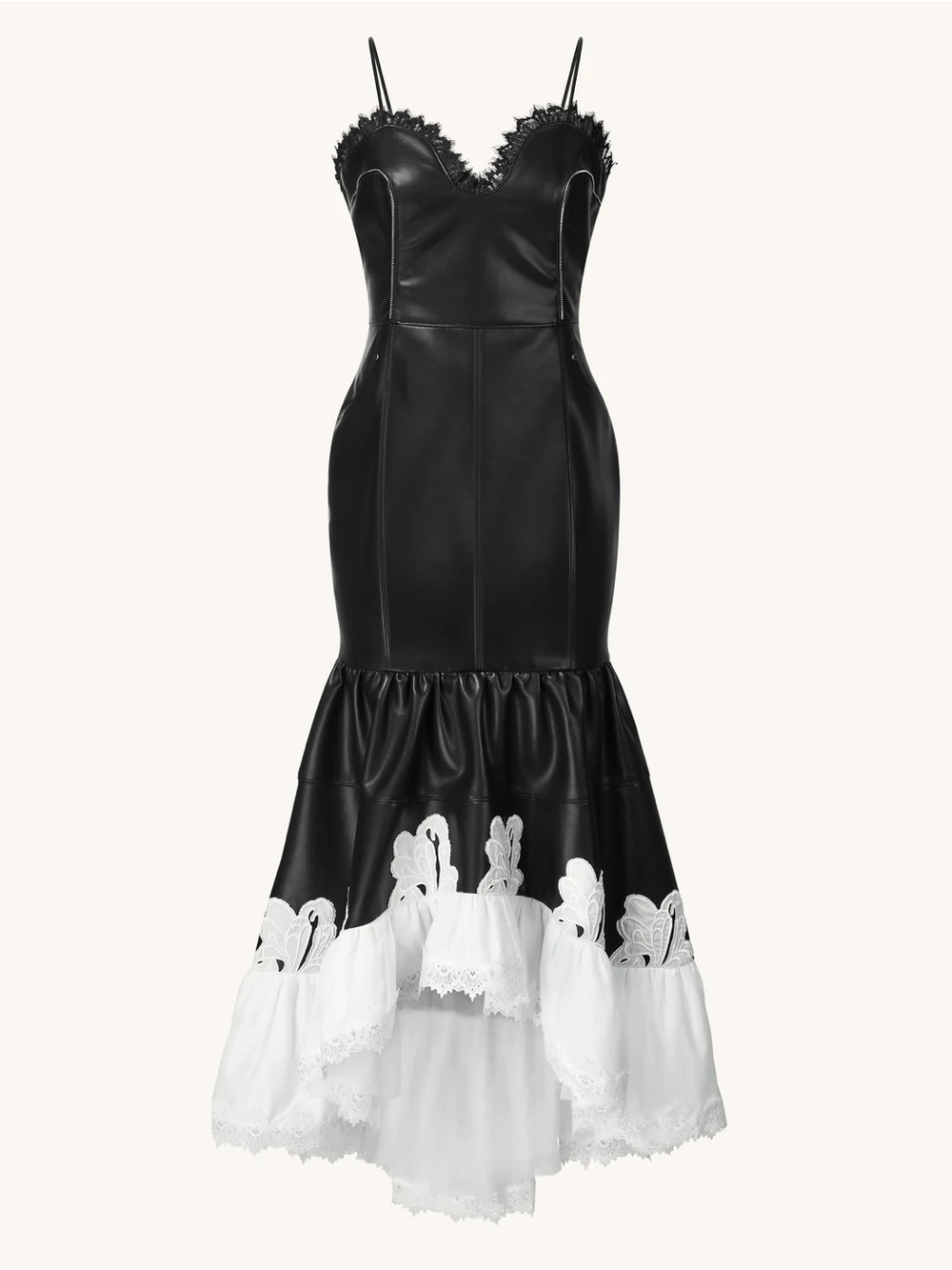 JW PEI • Zora Lace Trim Leather Dress - Black